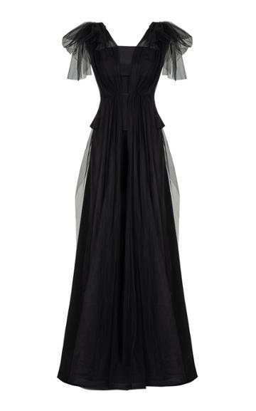 Bazza Alzouman Crepe Top With Full Length Tulle Overlay