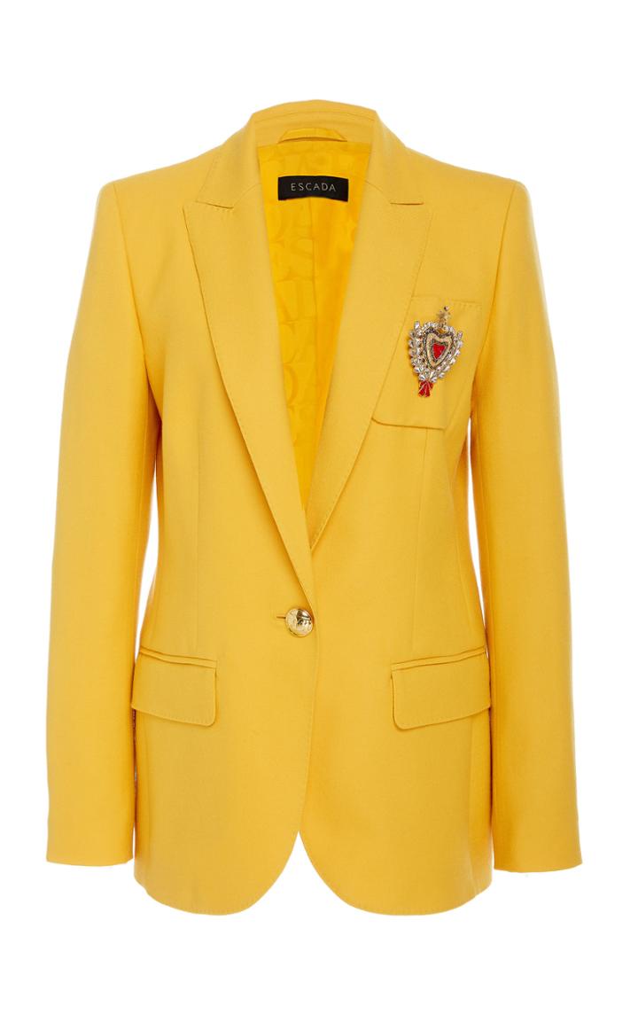 Escada Beart Virgin Wool Slim Fit Blazer With Heart Pin