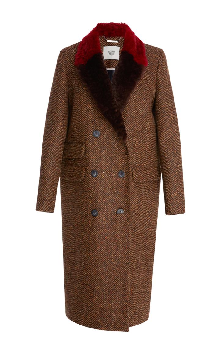 Maison Pre Fur Trim Herringbone Coat