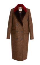 Maison Pre Fur Trim Herringbone Coat