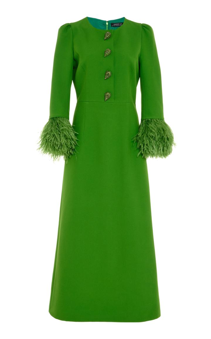 Moda Operandi Andrew Gn Feather-trimmed Crepe Midi Dress