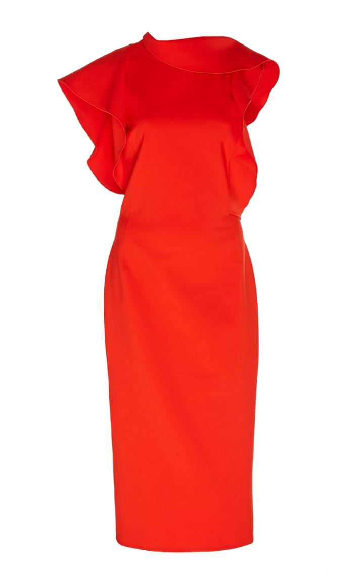 Oscar De La Renta Ruffle-accented Wool Midi Dress