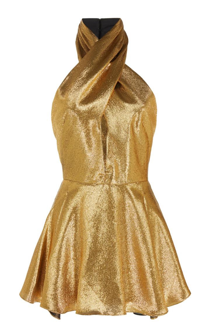 Racil Gia Draped Silk-blend Metallic Halter Top