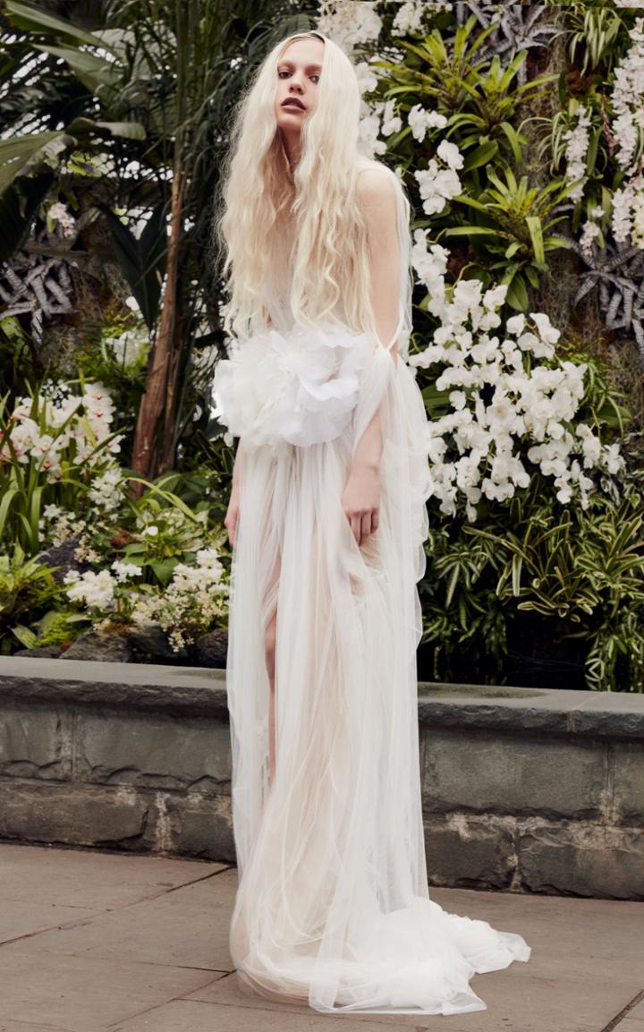 Vera Wang Tulip Gathered Tulle Gown