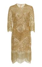 Naeem Khan Sequined Fringed Tulle Mini Dress