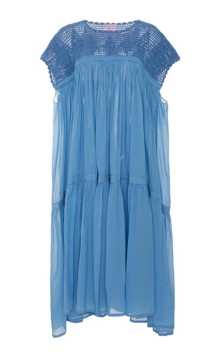 Yvonne S Crochet-paneled Cotton Midi Dress