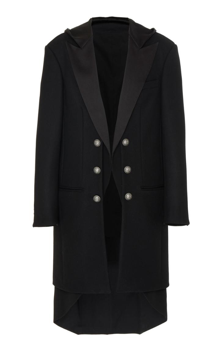 Balmain Hooded Coat With Satin Lapel