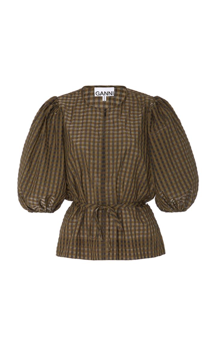 Ganni Checked Seersucker Blouse Size: 34
