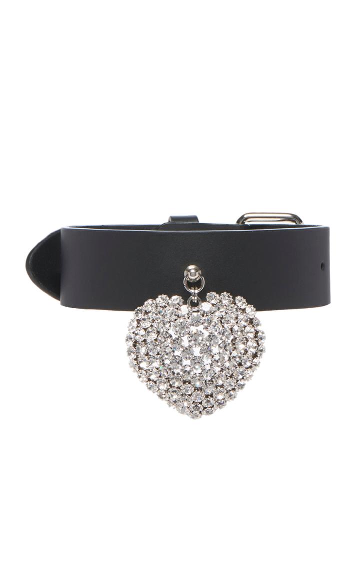 Alessandra Rich Leather And Crystal Pendant Choker