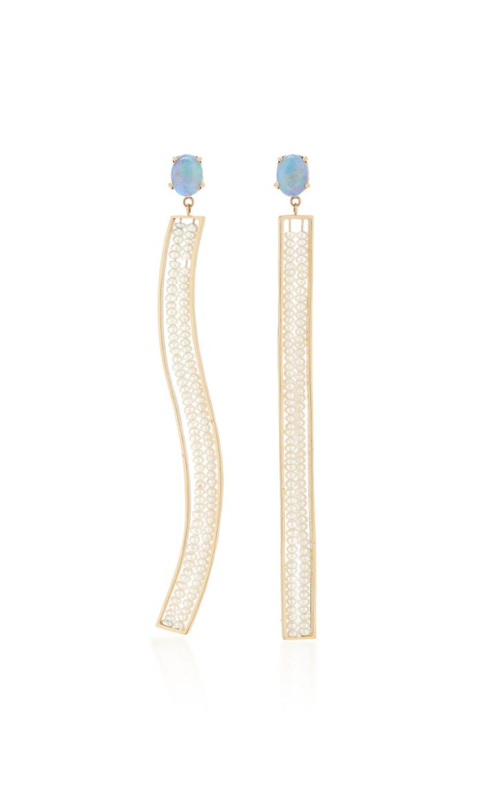 Wwake Asymmetric Gold Opal And Seed Pearl Earrings