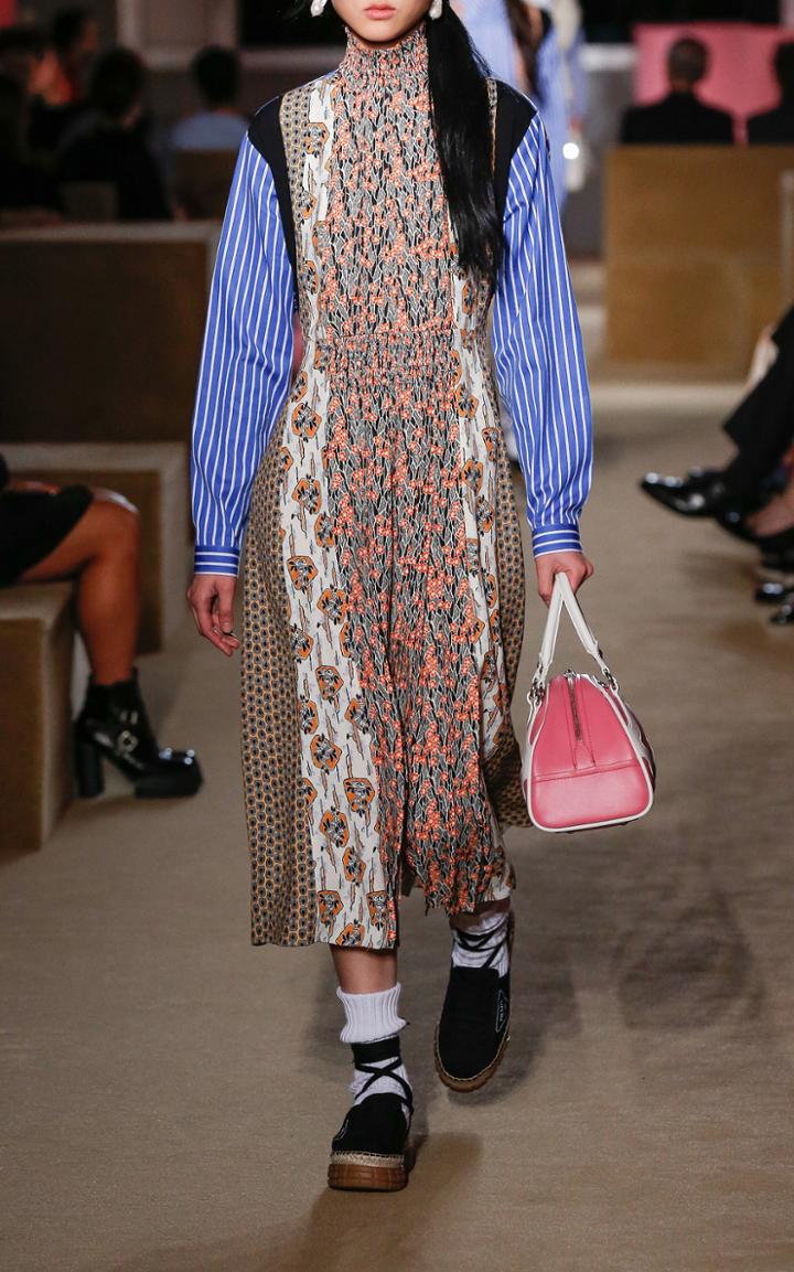 Prada Printed Smocked Midi Dress