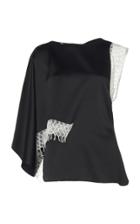 Christopher Esber Slanted Sleeve Lattice Lace Satin Top