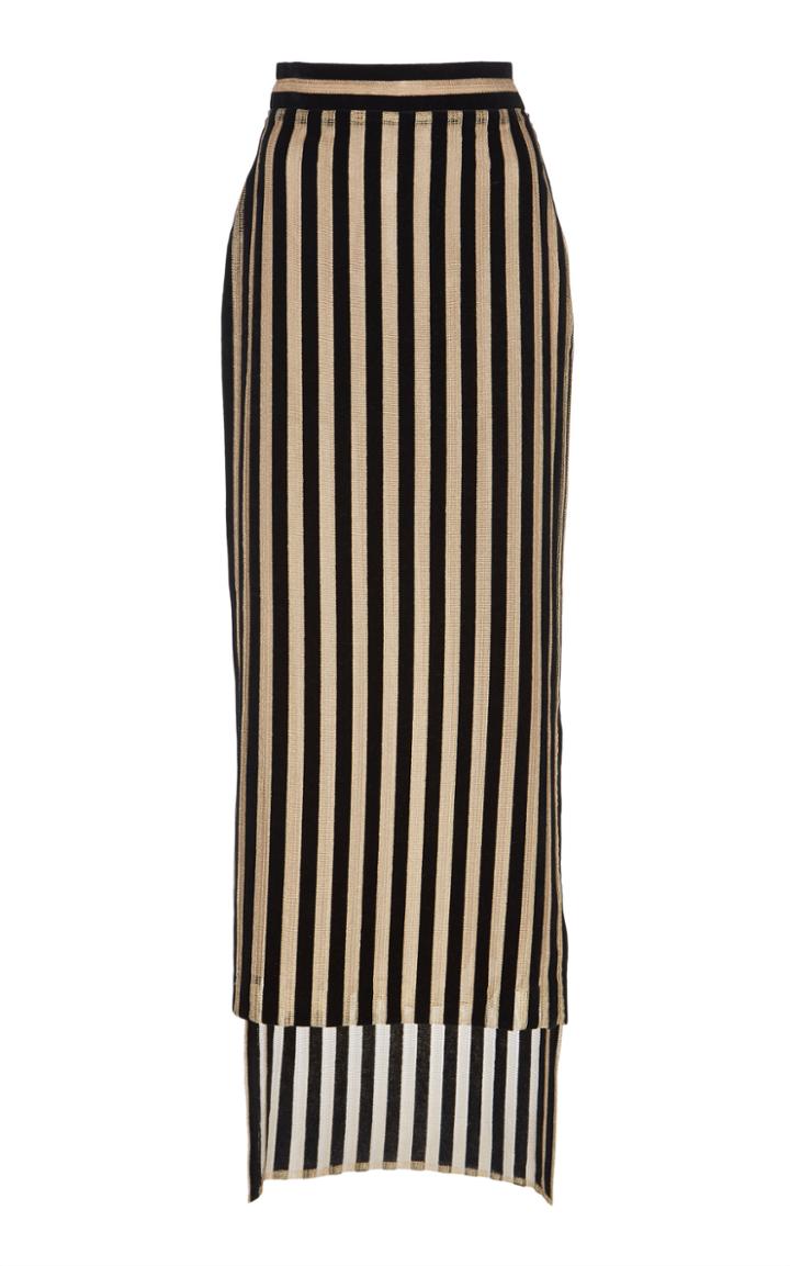 Sandra Mansour Striped Velvet Midi Skirt