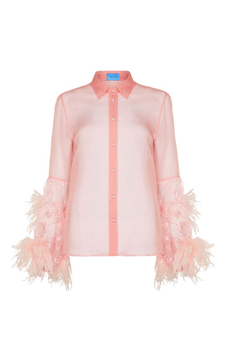 Macgraw Brood Feather And Tulle-trim Silk Blouse