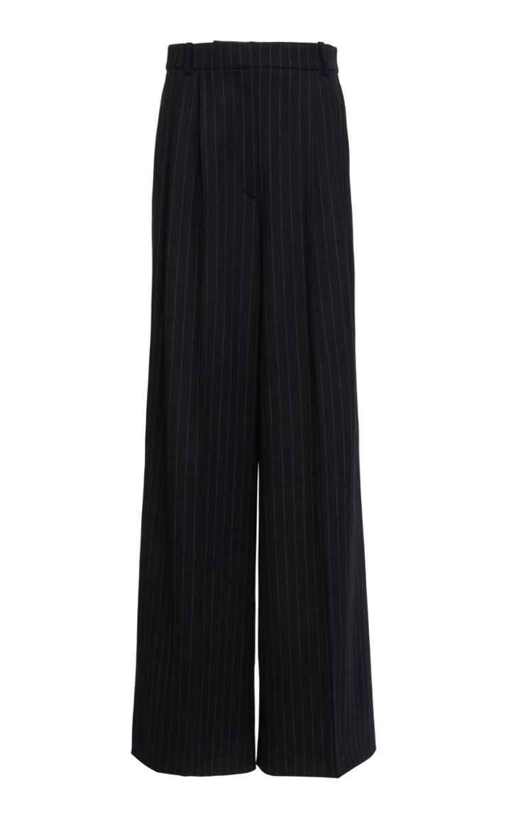Moda Operandi Joseph Tima Pleated Pinstriped Stretch-wool Flannel Wide-leg Trousers