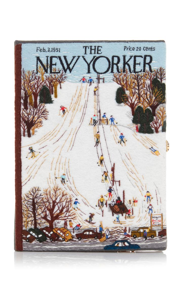 Olympia Le-tan Ski Resort Appliqud Embroidered Canvas Clutch