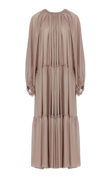 Studio Cut Pleated Crepe De Chine Dress