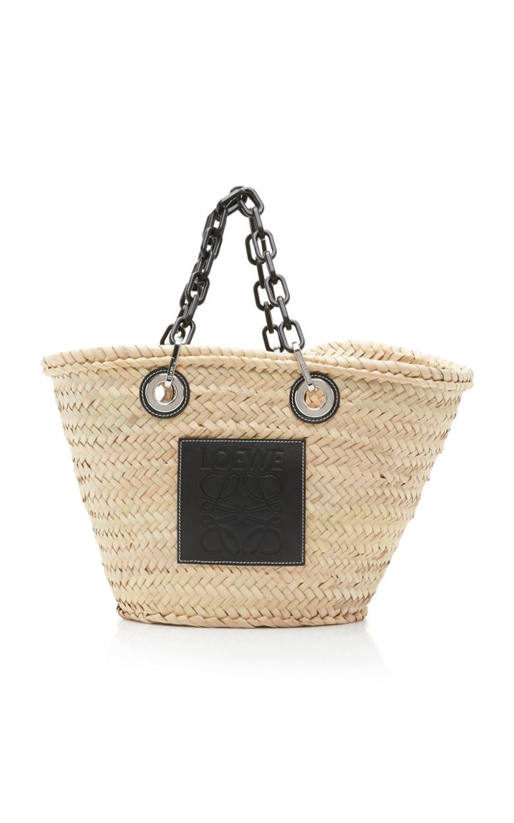 Loewe Leather-trimmed Woven Raffia Tote