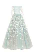 Christian Siriano Tulle Embroidered Off The Shoulder Long Sleeve Gown
