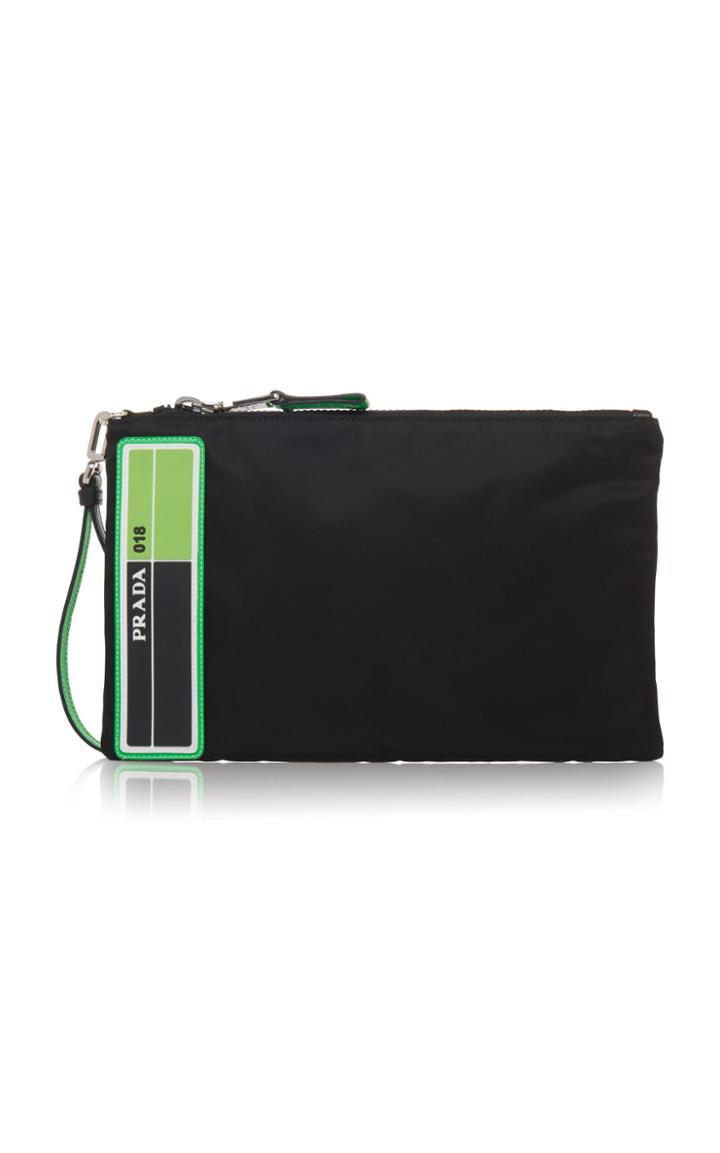 Prada Fouou Green And Black Nylon Zip Pouch