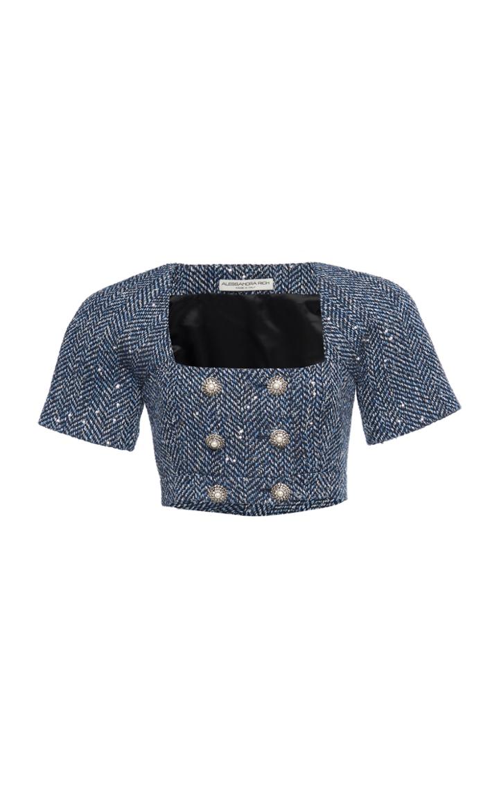 Moda Operandi Alessandra Rich Embellished Herringbone Cropped Top