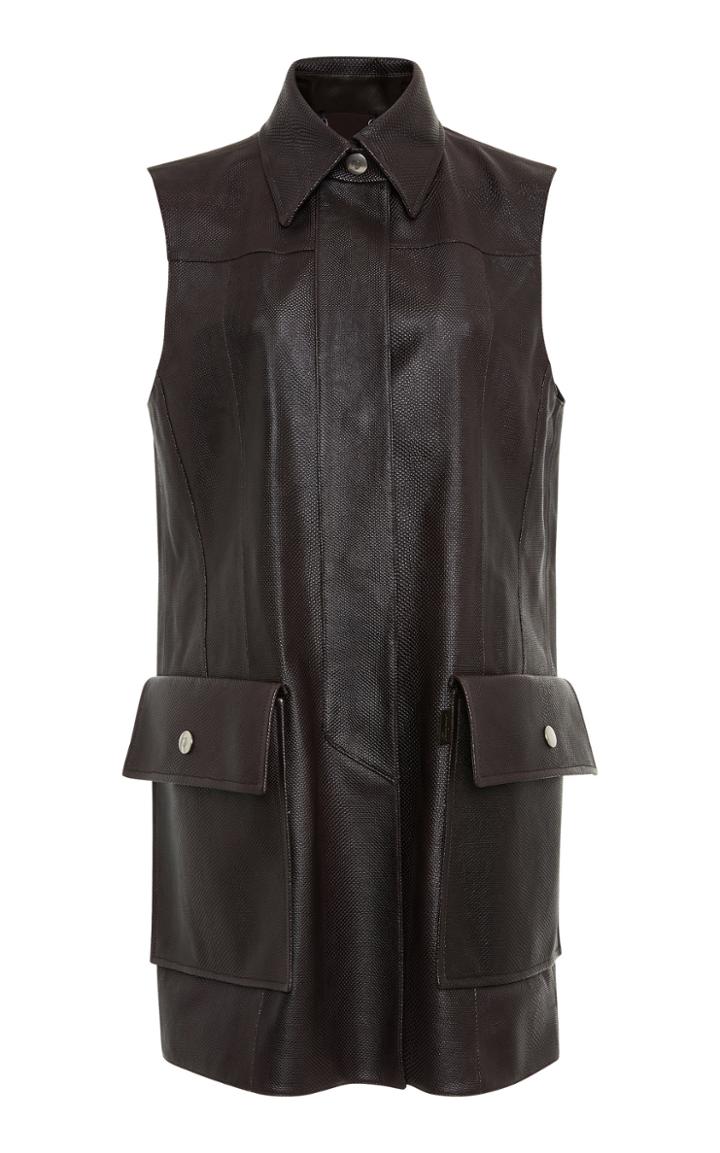 Salvatore Ferragamo Karung Leather Sleeveless Utility Jacket With Patch Pockets