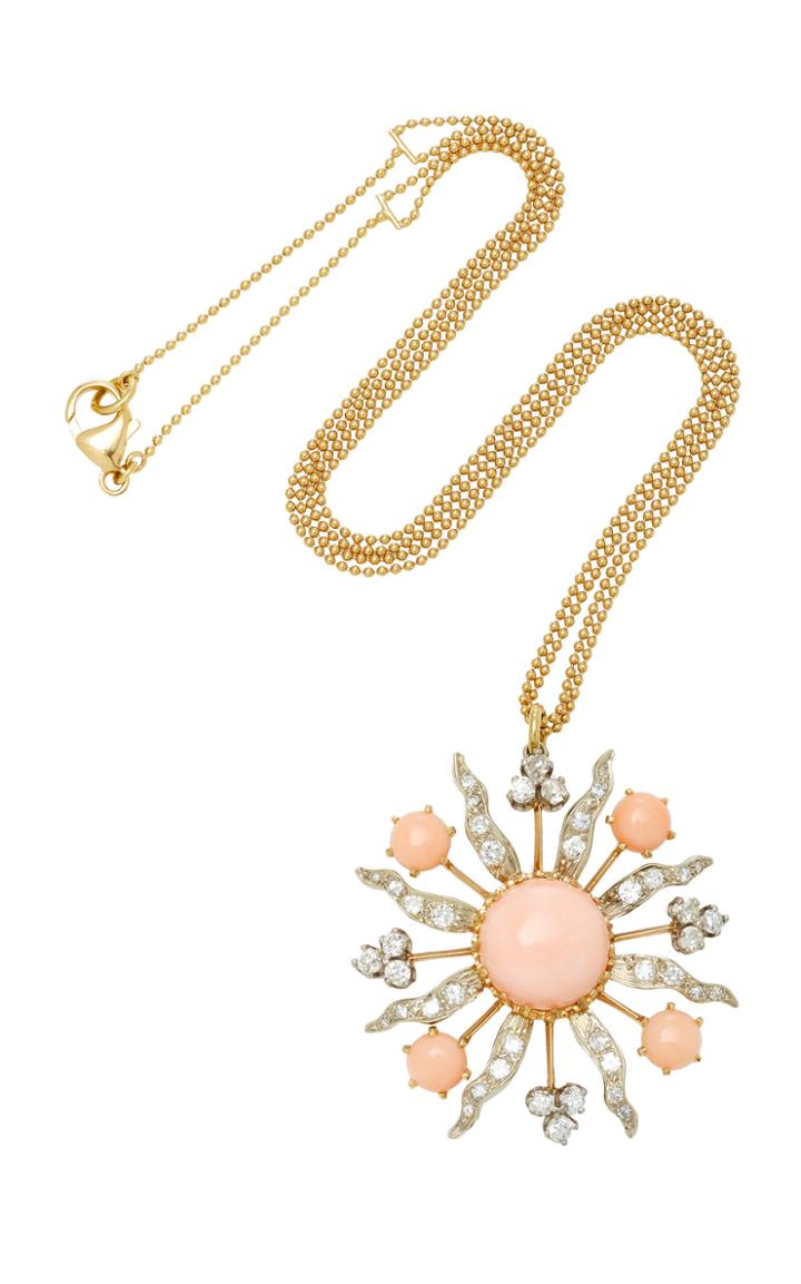 Renee Lewis One-of-a-kind Gold Antique Diamond And Angelskin Coral Sunburst Necklace