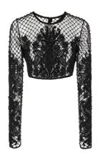 Naeem Khan Embroidered Lace Grid Crop Top