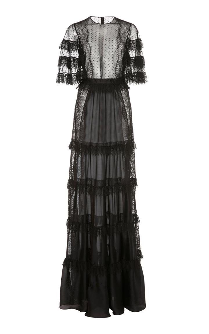 Zuhair Murad Lace Silk Charmeuse Tiered Flounce Gown