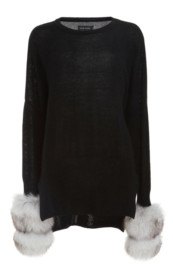 Izaak Azanei Blue Fox Fur Cuffed Sweater