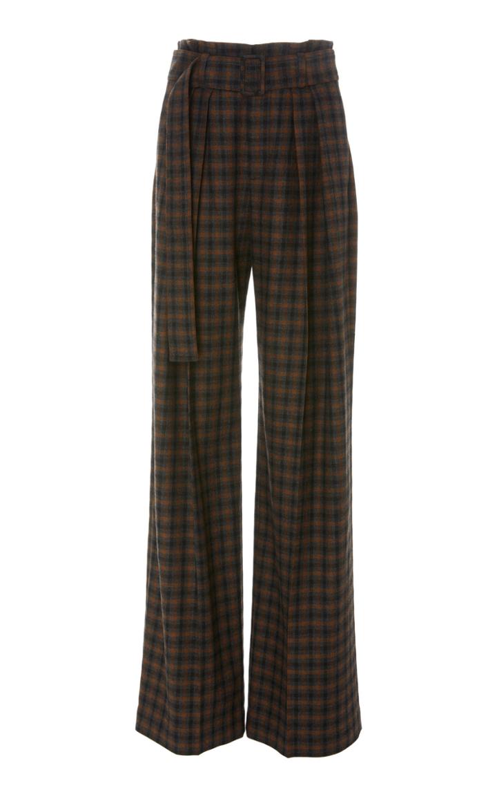 Vince Belted Check Plaid Wide-leg Pants