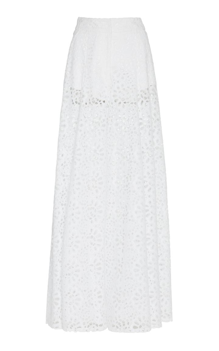 Carolina Herrera Broderie-anglaise Cotton Wide-leg Pants