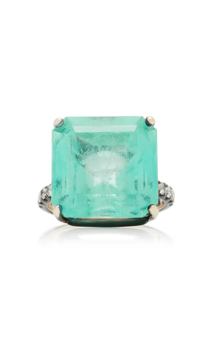 Maria Jose Jewelry 18k Oxidized Gold Emerald And Diamond Ring