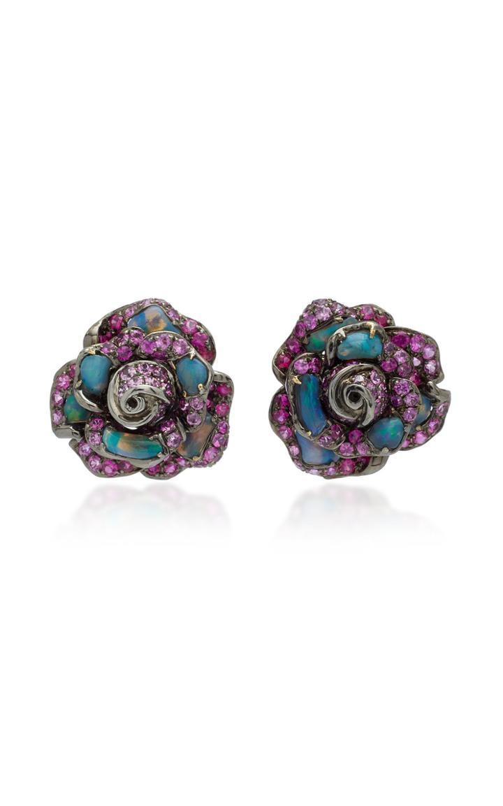 Wendy Yue 18k White Gold Opal Sapphire And Ruby Earrings