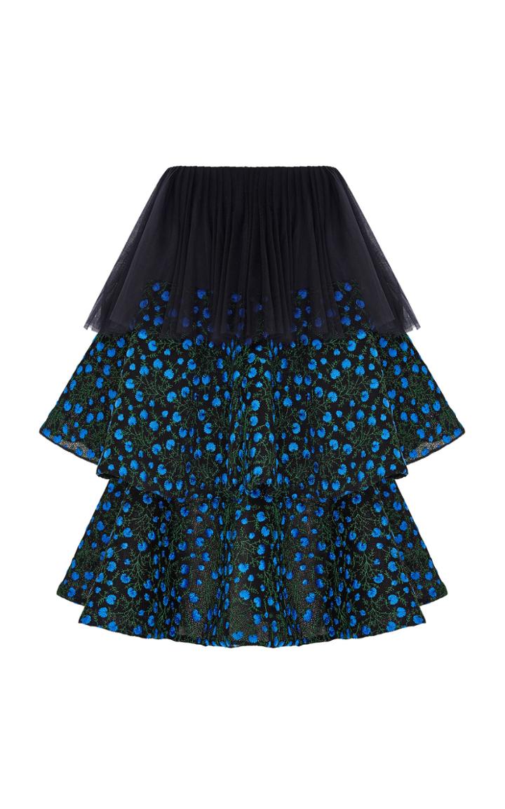 Razan Alazzouni Embroidered Tiered Midi Skirt