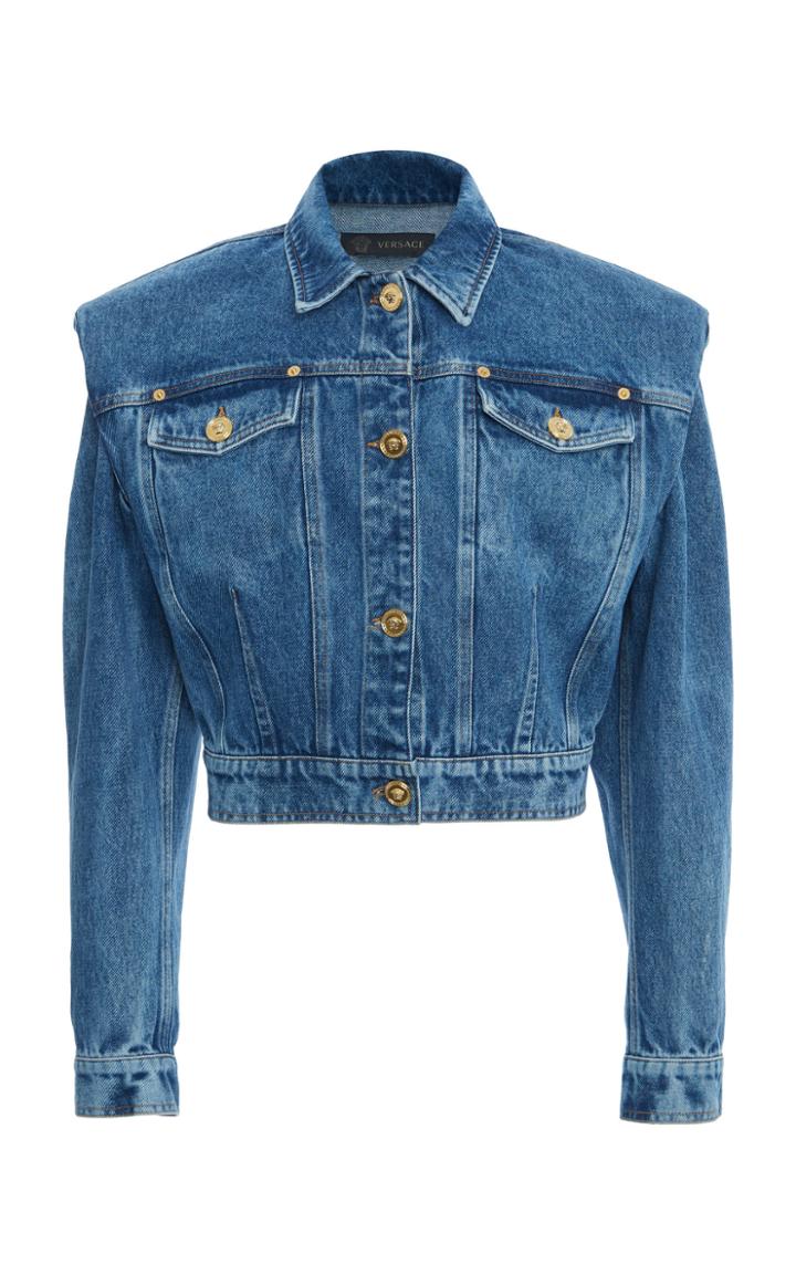 Moda Operandi Versace Padded-shoulder Denim Jacket Size: 38