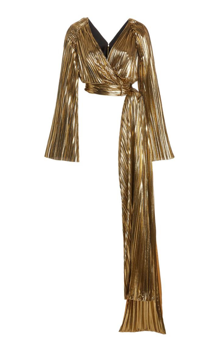 Moda Operandi Semsem Pliss Lam Cropped Wrap Top