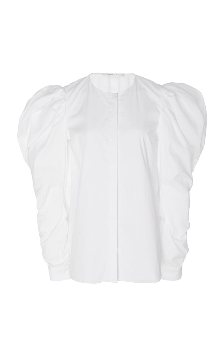 Oscar De La Renta Puff Sleeve Poplin Blouse