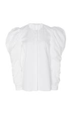 Oscar De La Renta Puff Sleeve Poplin Blouse