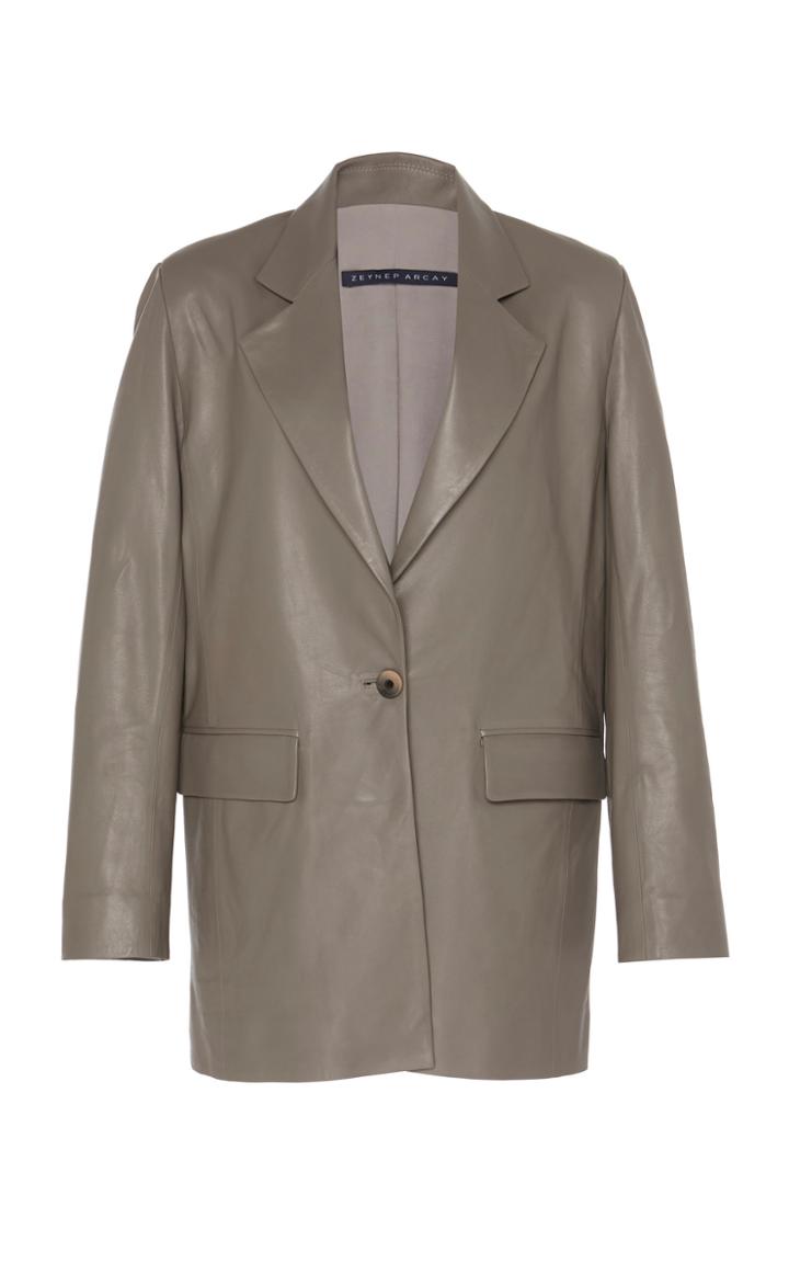 Zeynep Aray Leather Boyfriend Blazer