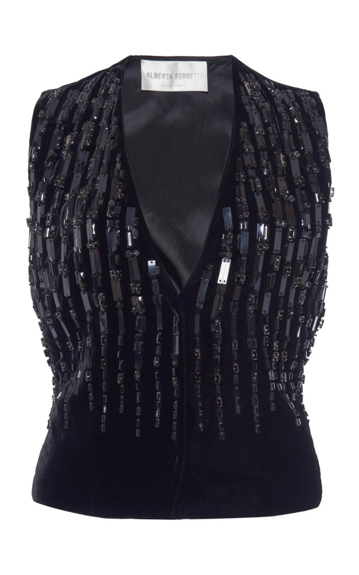 Moda Operandi Alberta Ferretti Embellished Velvet Top