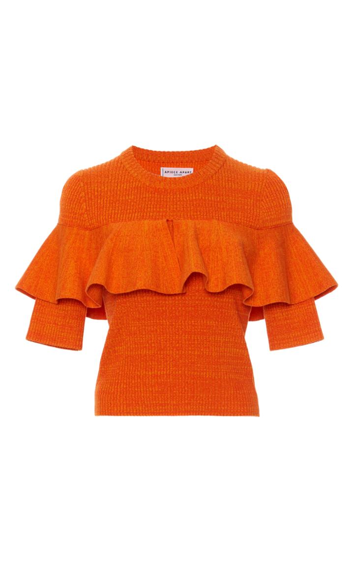 Apiece Apart Cropped Ribbed Ruffle Top