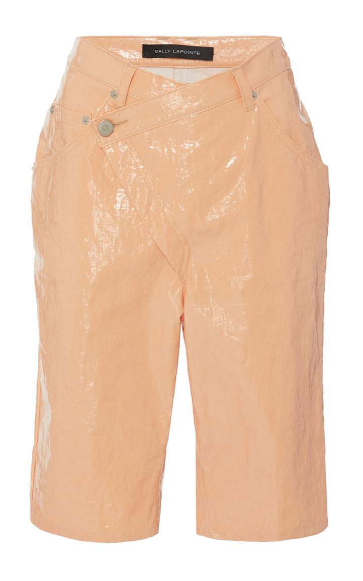 Sally Lapointe Asymmetric Lacquered Jean Shorts