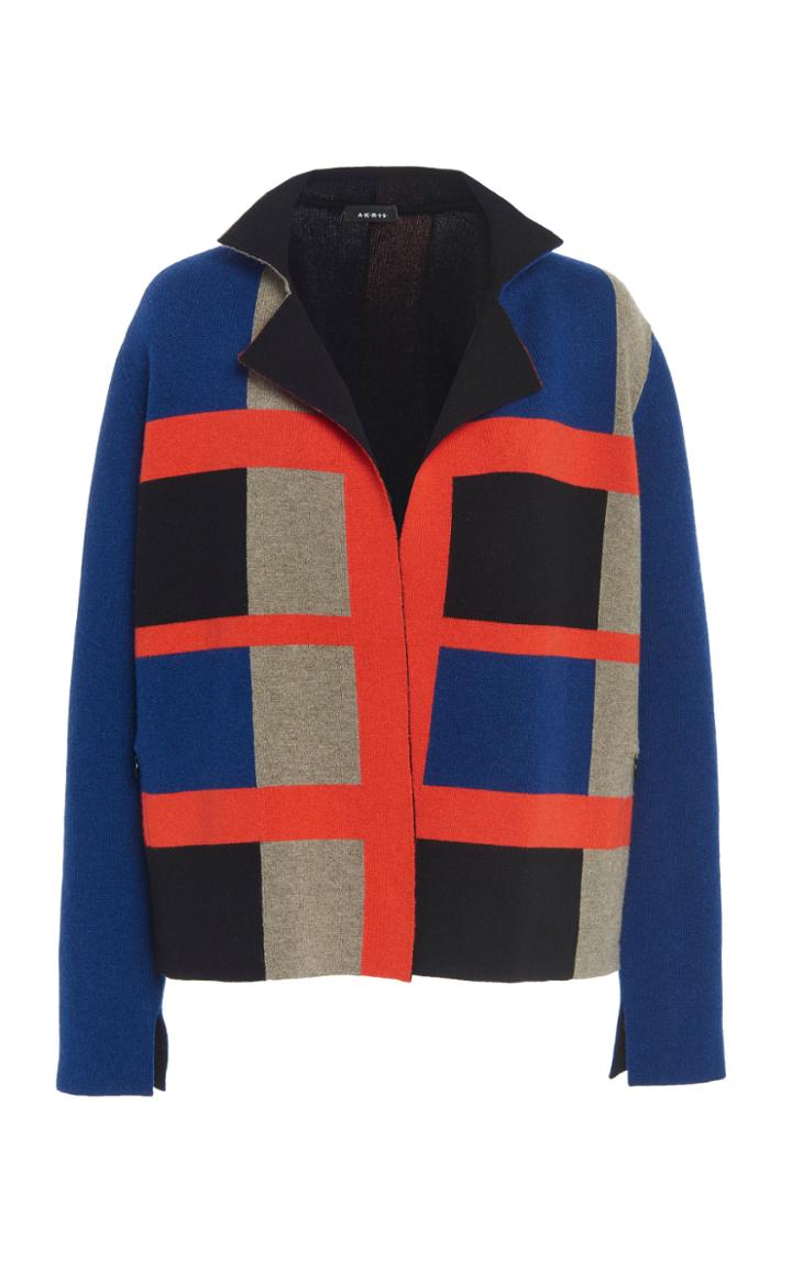 Akris Boxy Reversible Cashmere Check Jacquard Coat