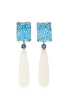 Sorab & Roshi Carved Blue Topaz Earrings With Detachable White Coral Drops With Sapphire Top