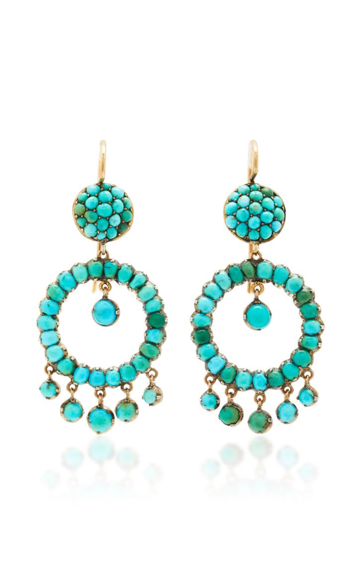 Vela One-of-a-kind Victorian Turquoise Pave Earrings
