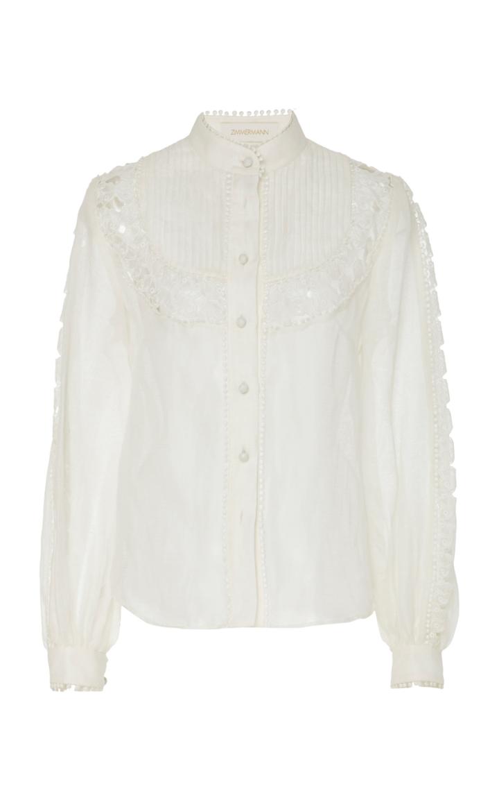Zimmermann Appliqud Floral-embroidered Linen Blouse