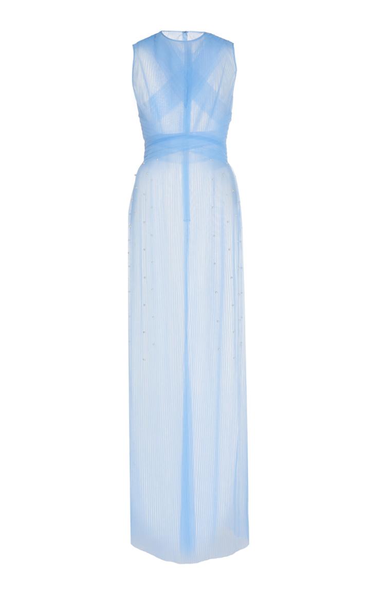 Huishan Zhang Alina Pleated Tulle Maxi Dress