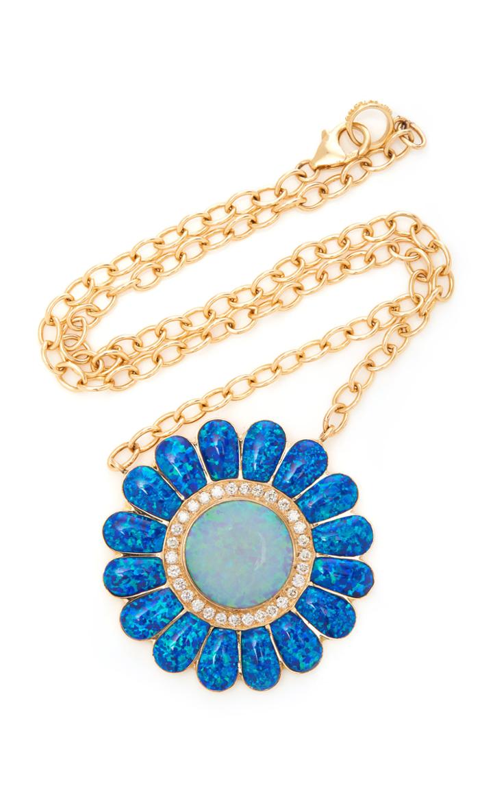 Sheryl Lowe 14k Yellow Gold And Autralian Opal Daisy Necklace