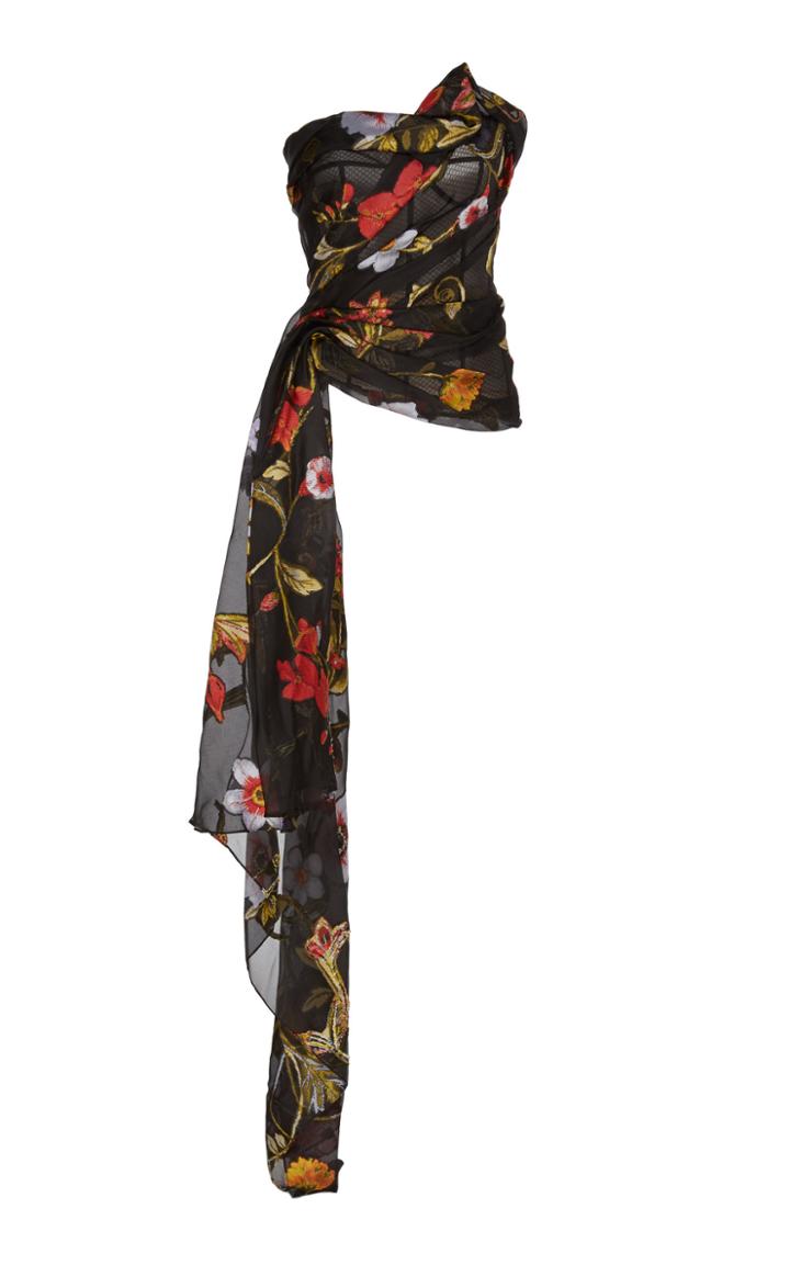 Oscar De La Renta Floral-patterned Strapless Cady Blouse